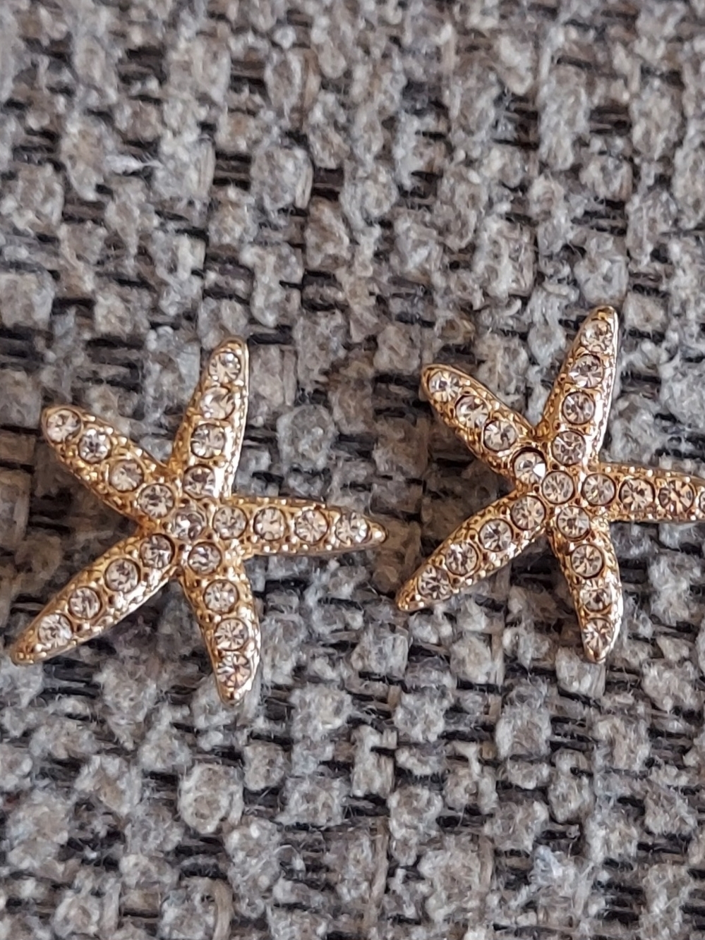 Gold Rhinestone Starfish Stud Earrings